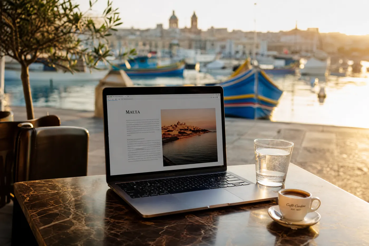 Arbeiten mit Blick auf einen maltesischen Hafen