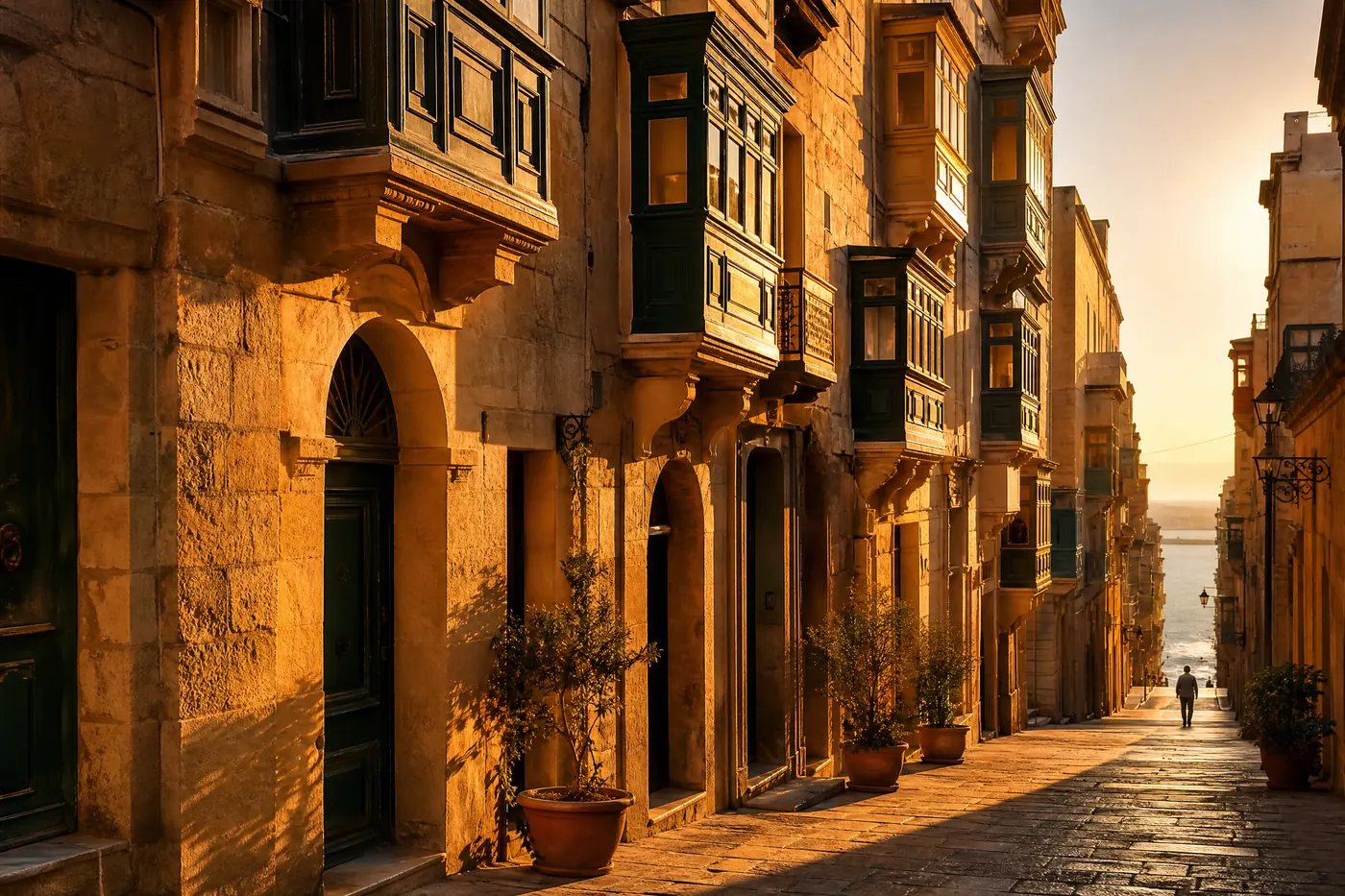Gasse mit typischen Balkonen in Valletta